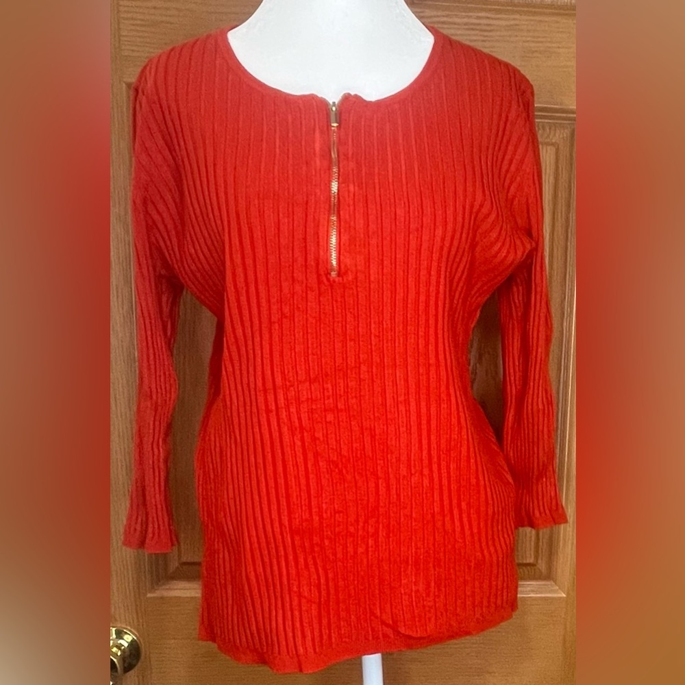 New York & Company Deep Orange Ribbed Sweater